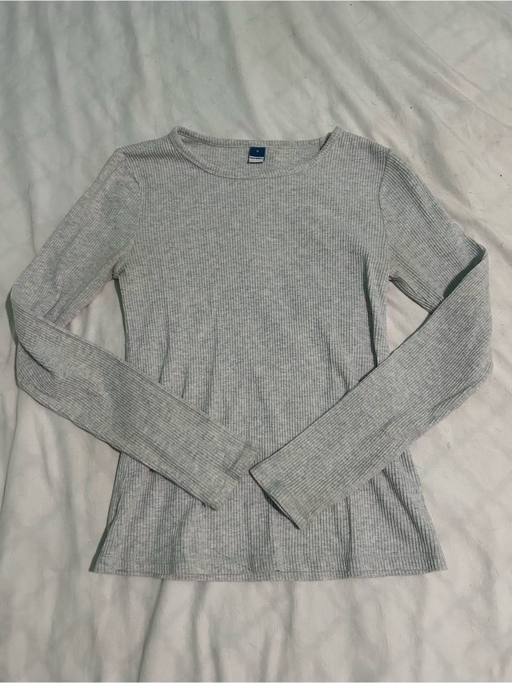 Long Sleeve Ribbed Top - Light Gray